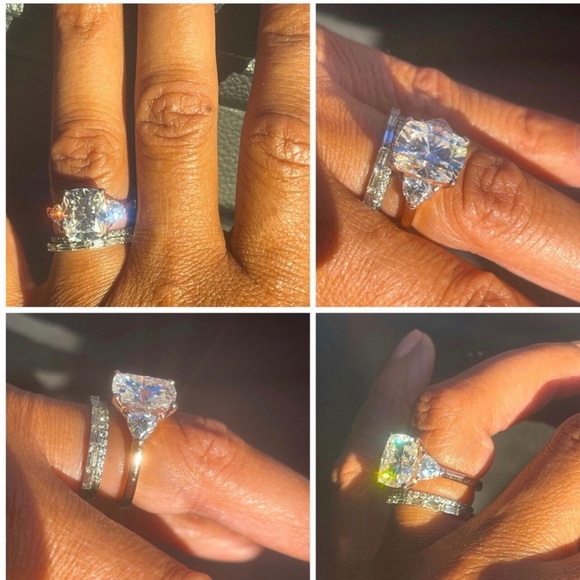 Engagement Wedding Ring Crystal Diamond band Rose Gold cocktail unique - Picture 4 of 14